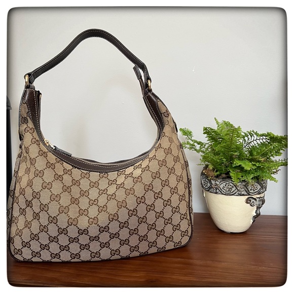 GUCCI | GG Jacquard/Leather Trim Hobo Shoulder Bag in Brown - Picture 1 of 17